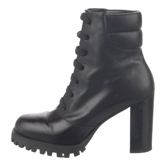 Stuart Weitzman Cycler Leather Heeled Combat Boots 7.5 - Picture 1 of 12